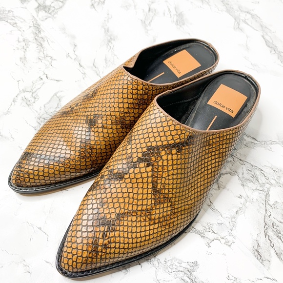 Dolce Vita Shoes - Dolce Vita Aven Brown Snake Print Slip On Mules 6